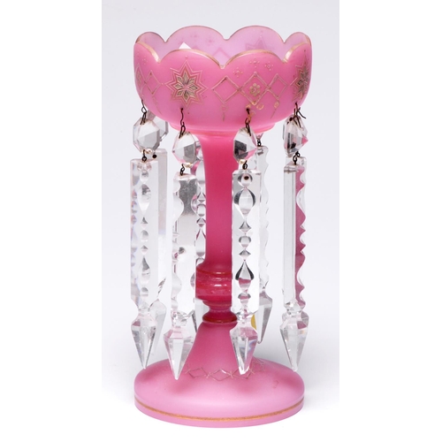 A Victorian etched pink glass