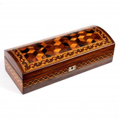 A Victorian inlaid glove box, the
