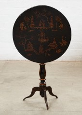 A VICTORIAN JAPANNED TILT TOP