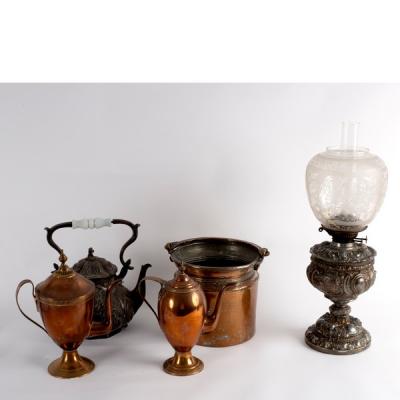 A Victorian lamp with engraved