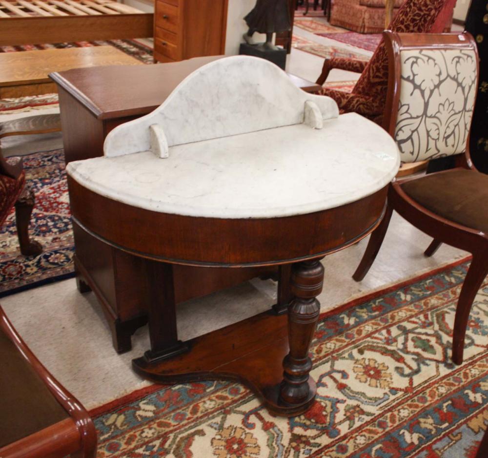 A VICTORIAN MARBLE-TOP MAHOGANY