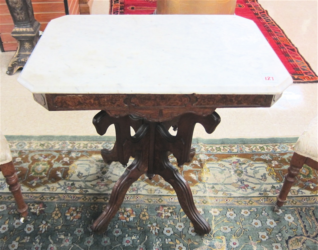 A VICTORIAN MARBLE-TOPPED WALNUT