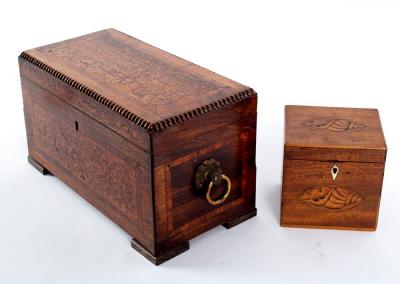 A Victorian marquetry inlaid tea