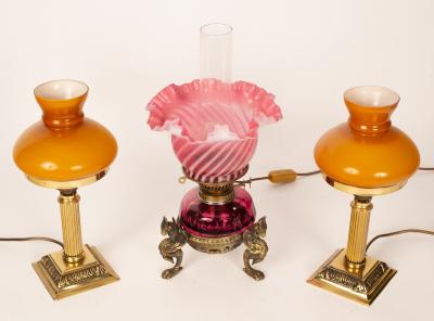 A Victorian opaque pink glass oil