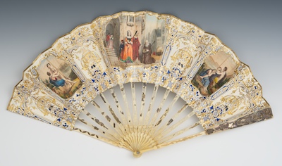 A Victorian Painted Fan Painted