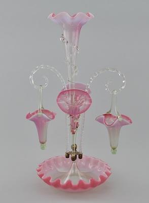 A Victorian Pink Glass Epergne