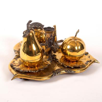 A Victorian silver gilt inkstand,