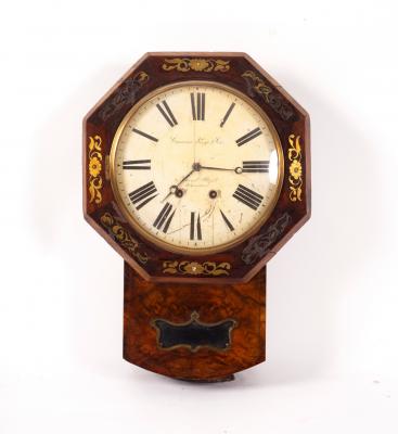 A Victorian walnut and brass inlaid