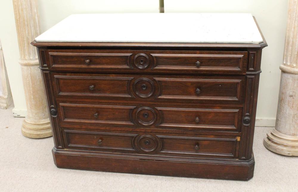 A VICTORIAN WALNUT MARBLE-TOP