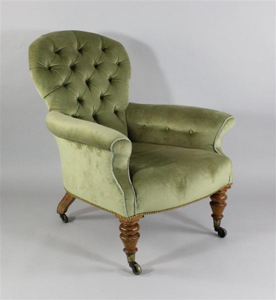 A Victorian walnut salon chair by