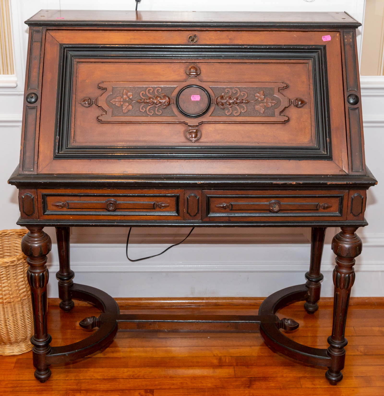 A VICTORIAN WALNUT SLANT FRONT DESK