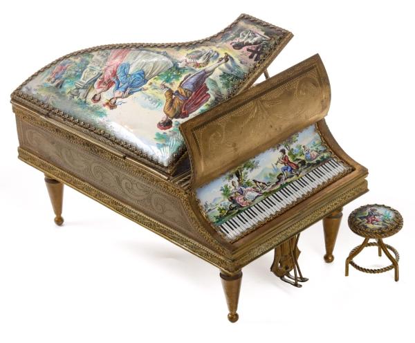 A VIENNESE ENAMEL MUSIC BOX PIANO