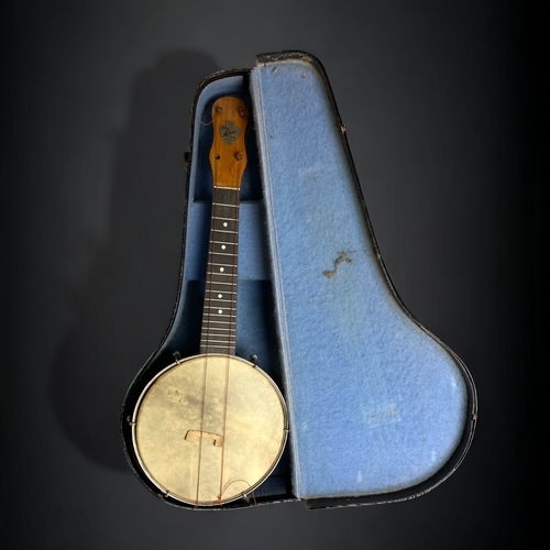 A VINTAGE CASED BANJO BY JOHN