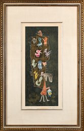 A vintage colored etching, titled