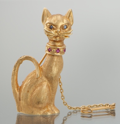 A Vintage Gold Cat Brooch 14k