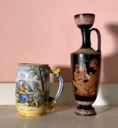 A vintage Majolica mug with mi