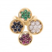 A VINTAGE MULTI-GEMSTONE CLUST