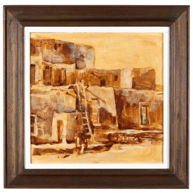 A VINTAGE PAINTING OF A PUEBLO
