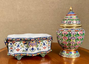 A vintage polychrome delft footed