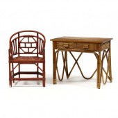 A VINTAGE RATTAN DESK AND ARMC