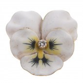 A VINTAGE WHITE ENAMEL PANSY B