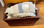 A vintage wicker hamper basket