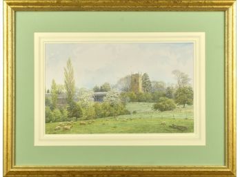A watercolor on paper, English farm