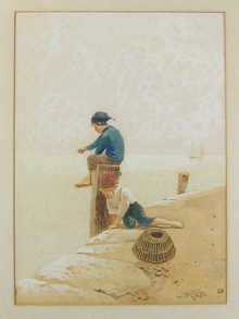 A watercolour of a boy fishing