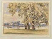 A watercolour river scene with