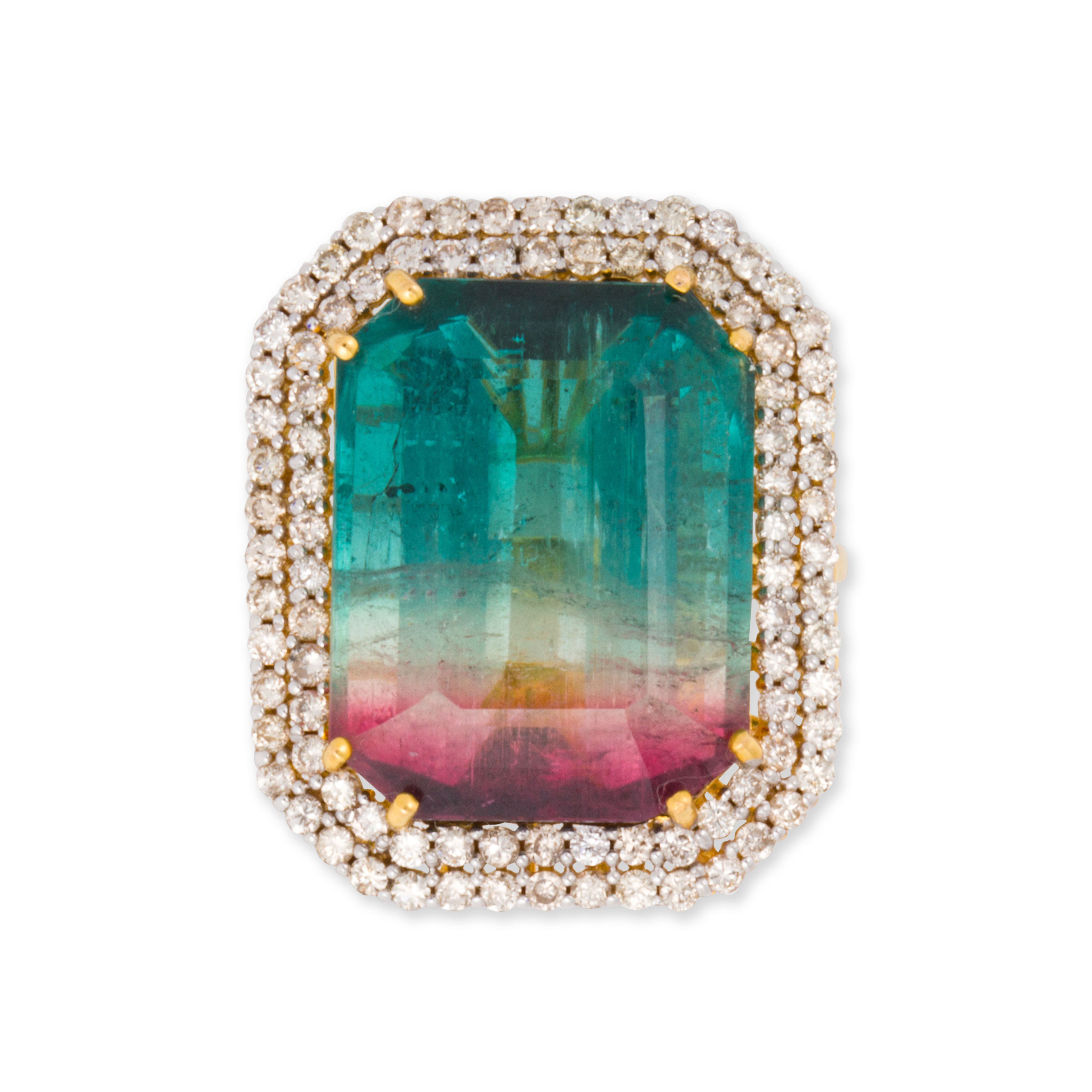 A WATERMELON TOURMALINE, DIAMOND
