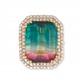 A WATERMELON TOURMALINE, DIAMO