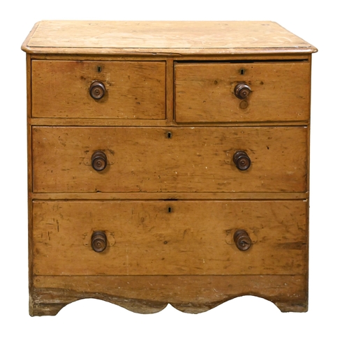 A waxed pine chest of drawers,