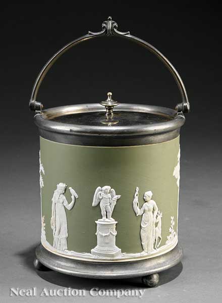 A Wedgwood Green Jasperware Biscuit