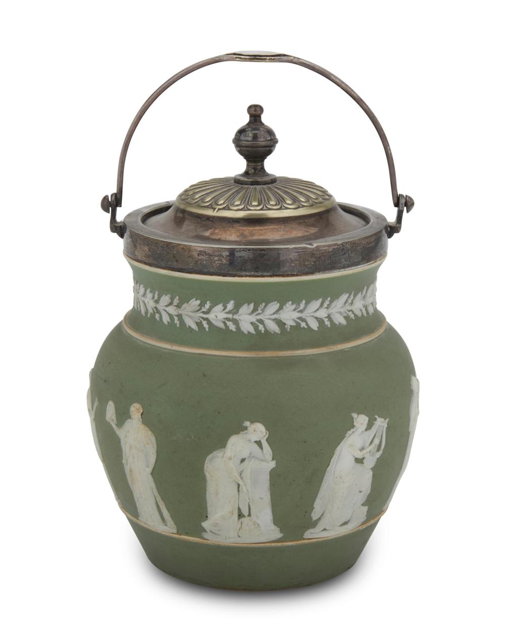 A WEDGWOOD GREEN JASPERWARE BISCUIT