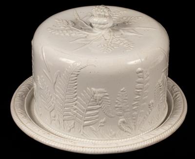 A white creamware cheese dish