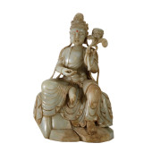 A WHITE JADE FIGURE OF GUANYIN