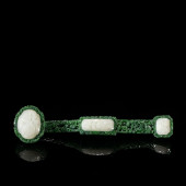 A WHITE JADE INLAID SPINACH GR