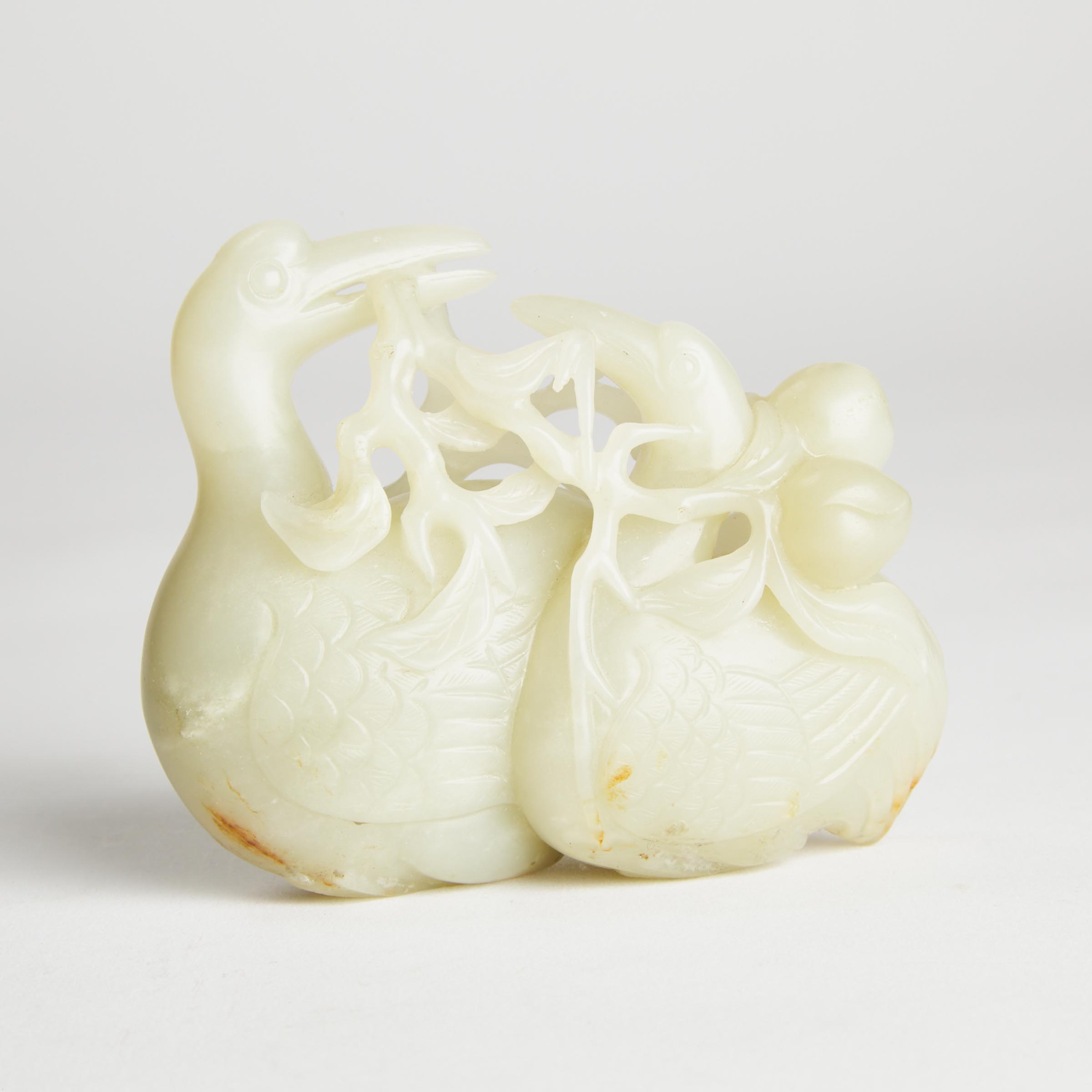 A White Jade 'Twin Mandarin Duck'