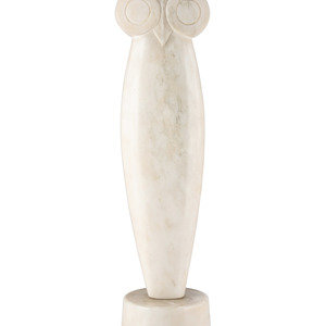 A White Marble Owl Sculpture in two