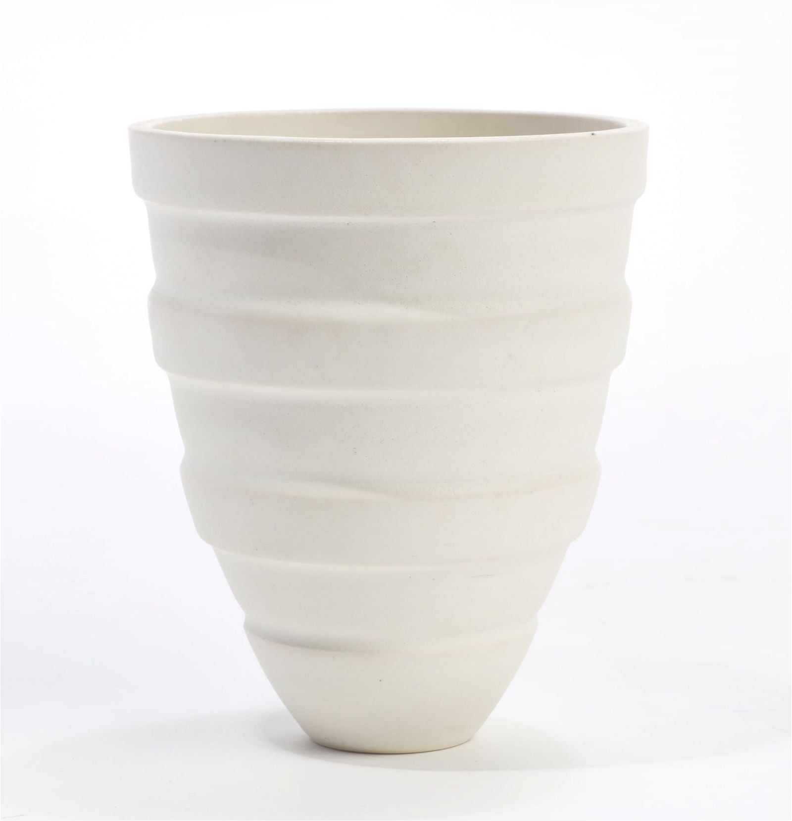 A WHITE RIMMED BISQUE VASEA white