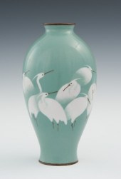 A Wireless Cloisonne Heron Vas
