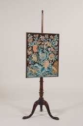 A Wood and Needlepoint Pole Sc