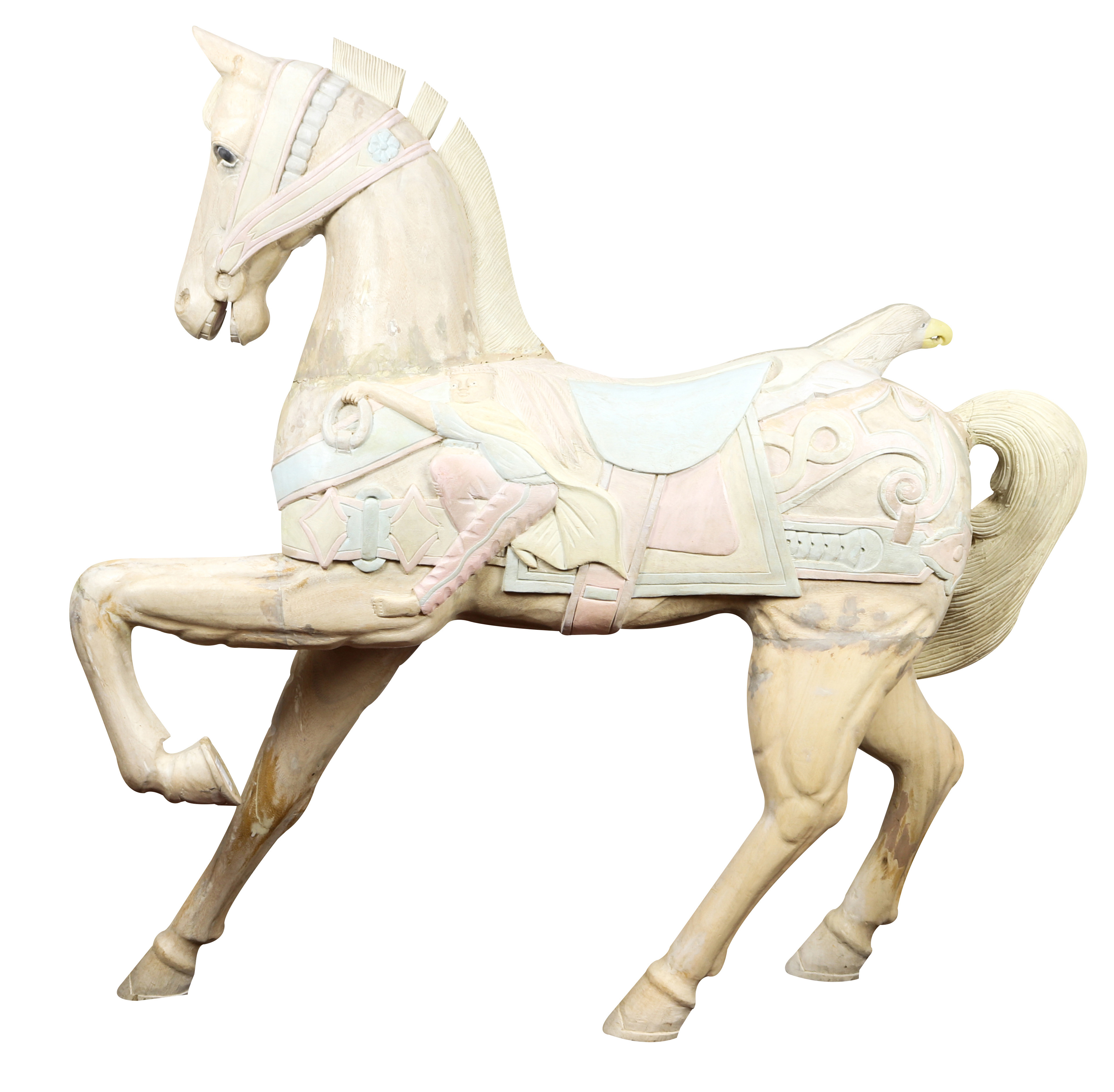A WOOD CARVED AND PAINT DECORATED