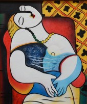 A. WOOD, CUBIST WOMAN, ACRYLIC