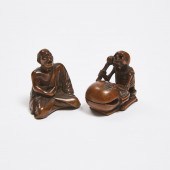 A Wood Netsuke of a Sneezer, T