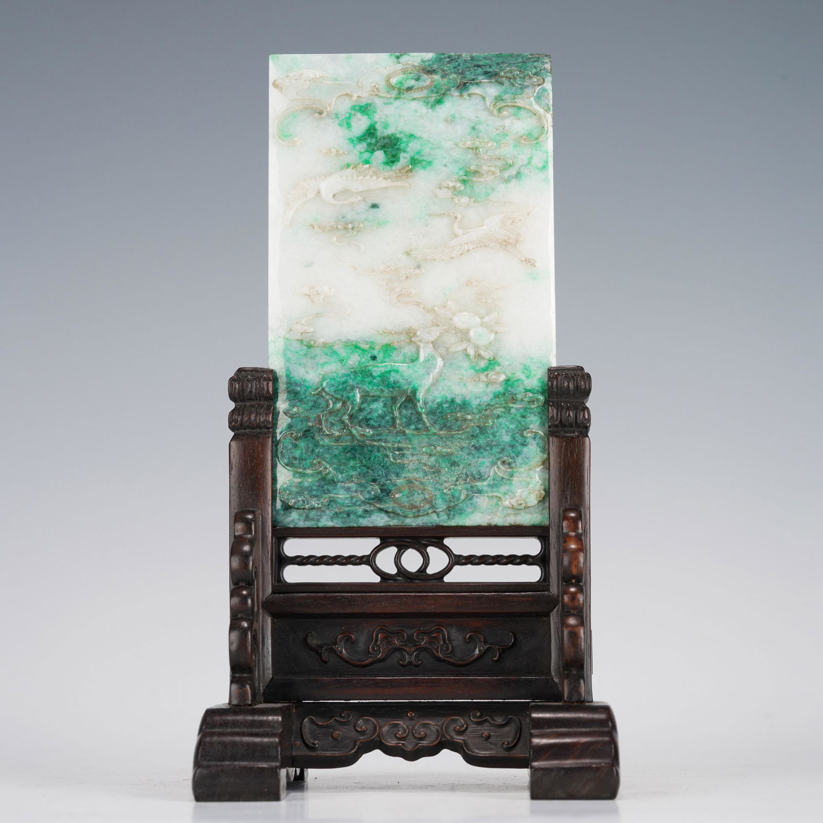 A WOODEN FRAME INLAID JADEITE TABLE