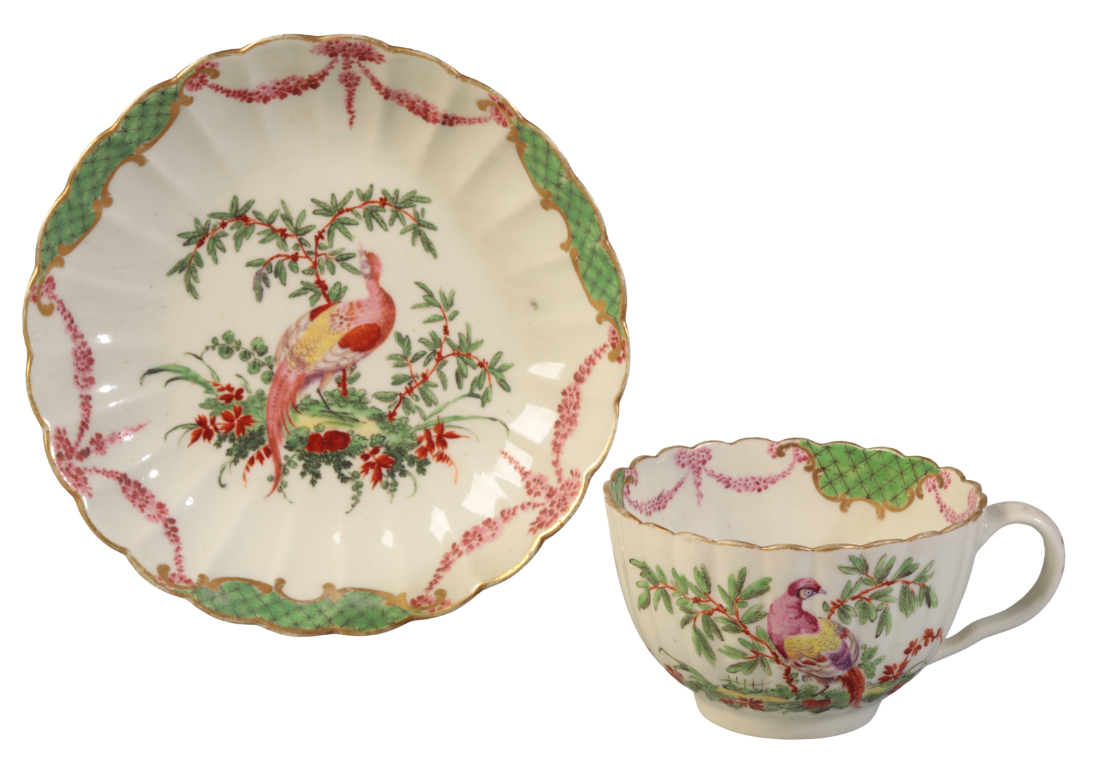 A WORCESTER FLUTED FANCY TEACUP AND