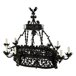 A Wrought Iron Chandelier in the