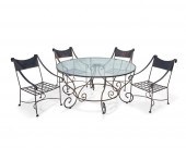A WROUGHT IRON PATIO DINING SE