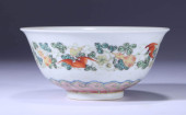 A WUCAI 'FU AND SHOU' BOWL<br>
